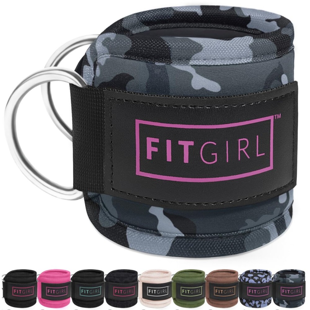 FITGIRL - Ankle Strap (Pair) for Cable Machines and Resistance Bands, Work Out Cuff Attachment for Home & Gym, Glute Workouts - Kickbacks, Leg Extensions, Hip Abductors, Women Only (Camo, Pair)