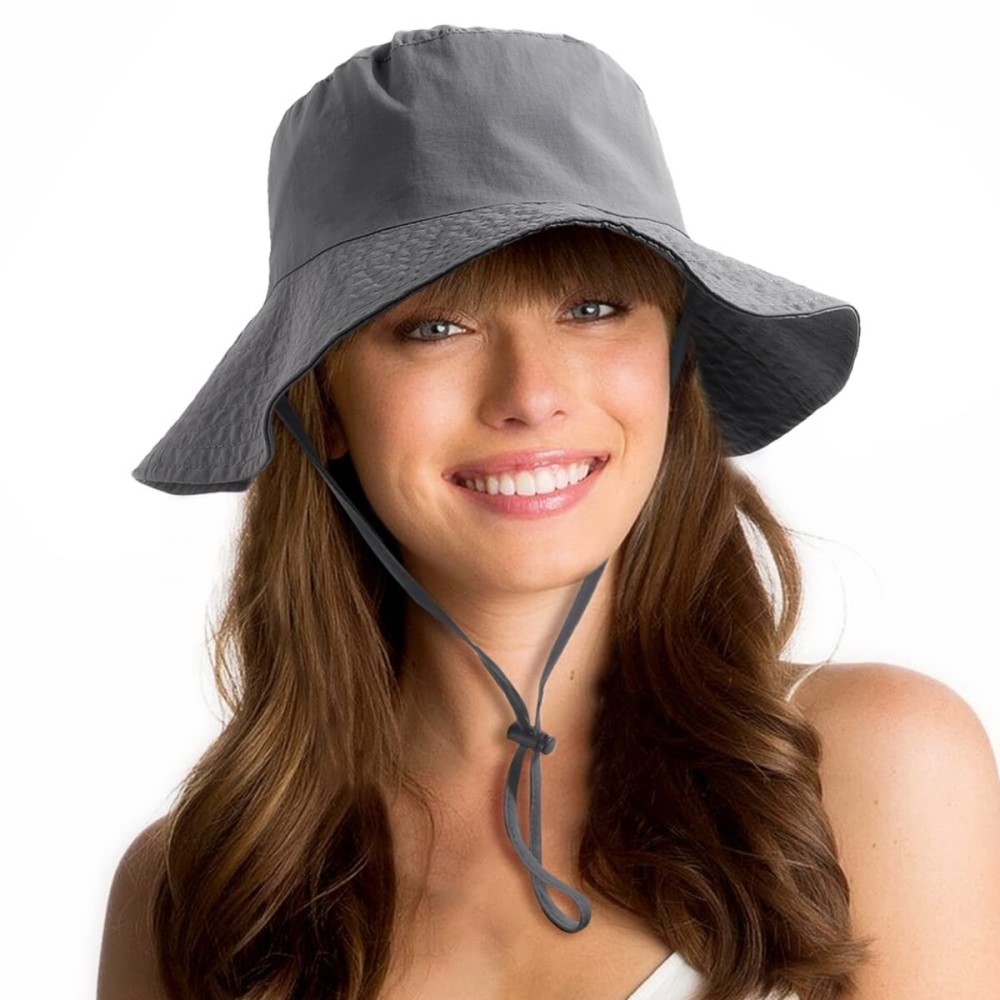 Water-Resistant Sun UPF 50+ Bucket Hat Protection Packable Brimmed Boonie for Women Men Summer Lightweight Hiking Outdoor Cap Grey