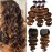 UNICE Brown Highlight Body Wave Human Hair 3 Bundles with 4x4 lace closure, Brazilian Remy Hair Ombre Human Hair Wavy Weaves FB30 Color 14 14 14+14 Closure