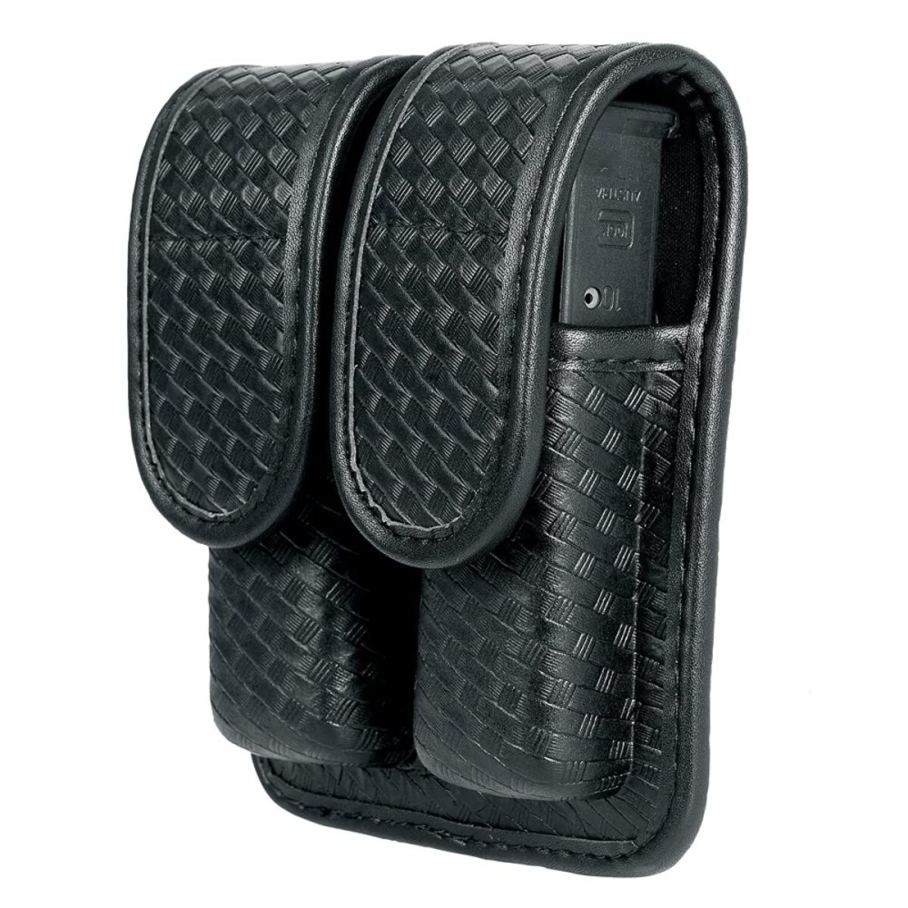 TAFTACFR Molded Double Mag Pouch Holster with Double and Single Stack Magazines .380, 9mm & 40 Cal for S&W M&P Ruger Glock Walther H&K (Basketweave Artificial Leather)