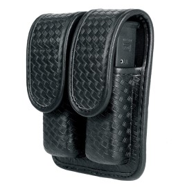 TAFTACFR Molded Double Mag Pouch Holster with Double and Single Stack Magazines .380, 9mm & 40 Cal for S&W M&P Ruger Glock Walther H&K (Basketweave Artificial Leather)