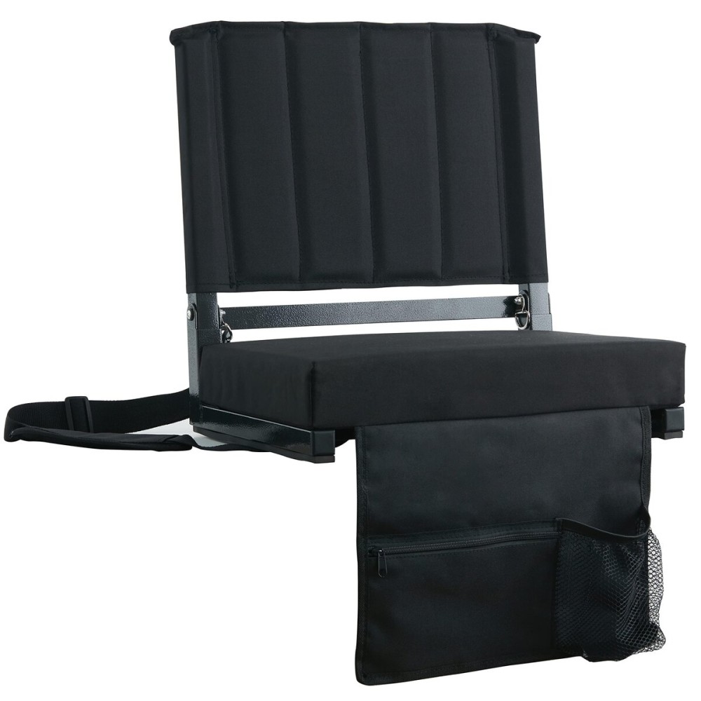 SPORT BEATS Stadium Seats with Back Support Bleacher Chairs with Back and Cushion Thick Padded Bleacher Seats Includes Shoulder Strap Black 1pc