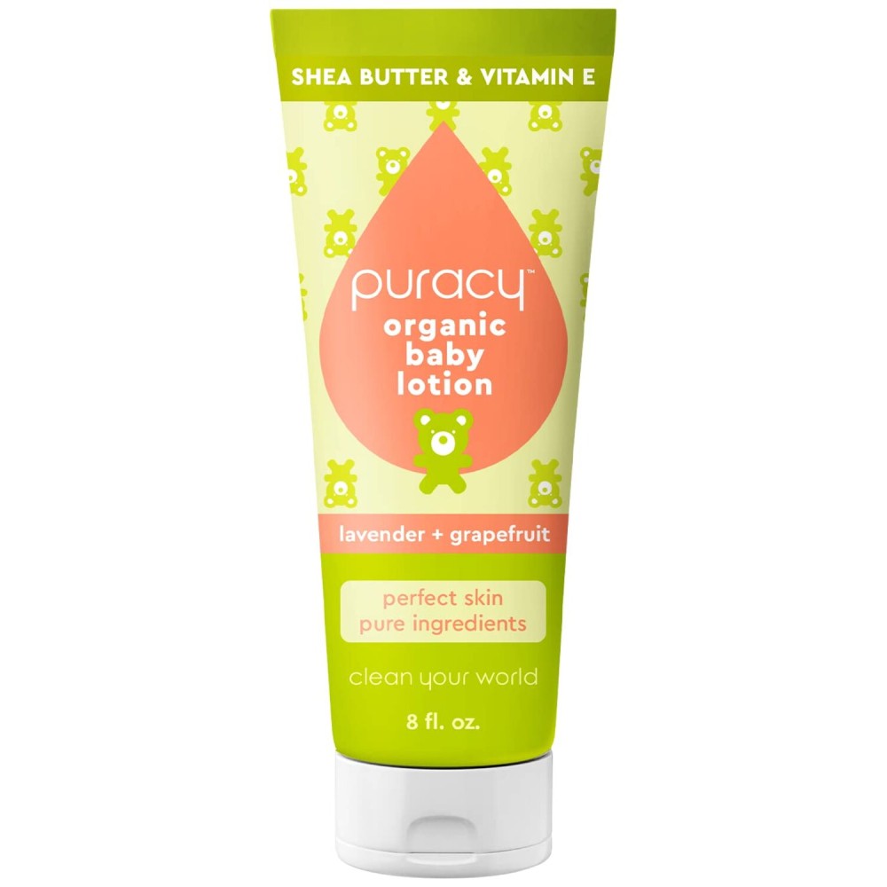 Puracy Organic Baby Lotion, Organic Eczema Moisturizer for Infants and Newborns, Natural Kids Body Lotion for Sensitive Skin, Gentle Calming Lavender & Grapefruit Essential Oils, 8 Ounce