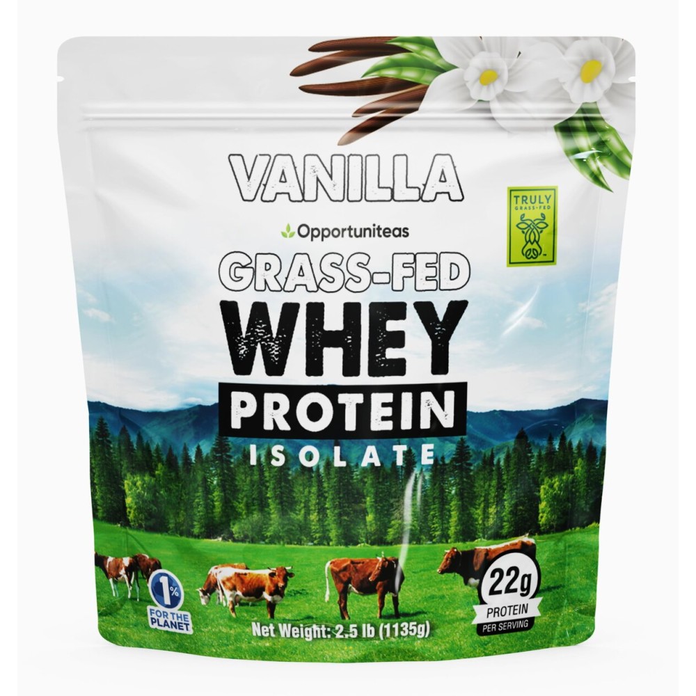Opportuniteas Grass Fed Vanilla Whey Protein Isolate Powder - 22g Protein Powder Without Artificial Sweeteners, Hormone-Free Cows, Non GMO - 2.5lb