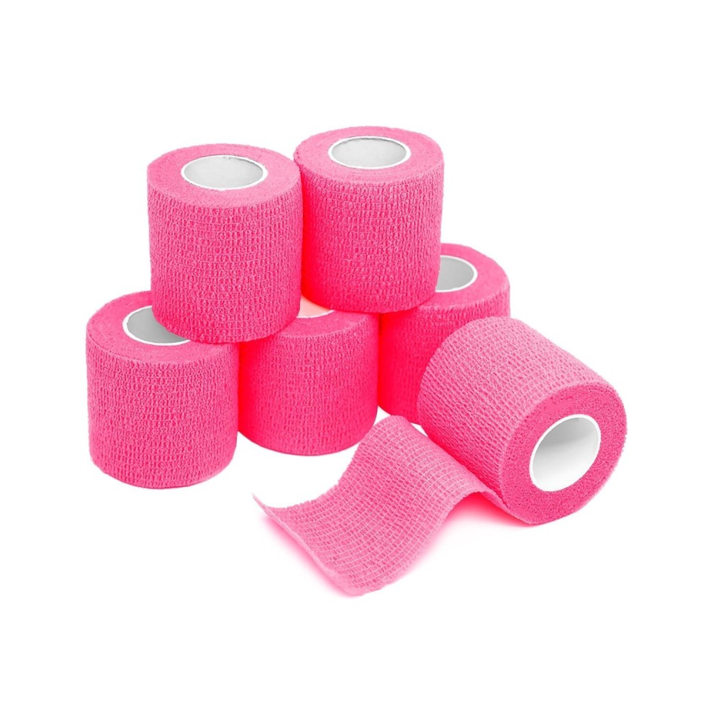 FriCARE Self Adhesive Bandage Wrap, Medical Tape in First Aid Kit, Cohesive Bandages for Wounds Sport Vet, 2 Inches X 5 Yards 6 Rolls, Pink