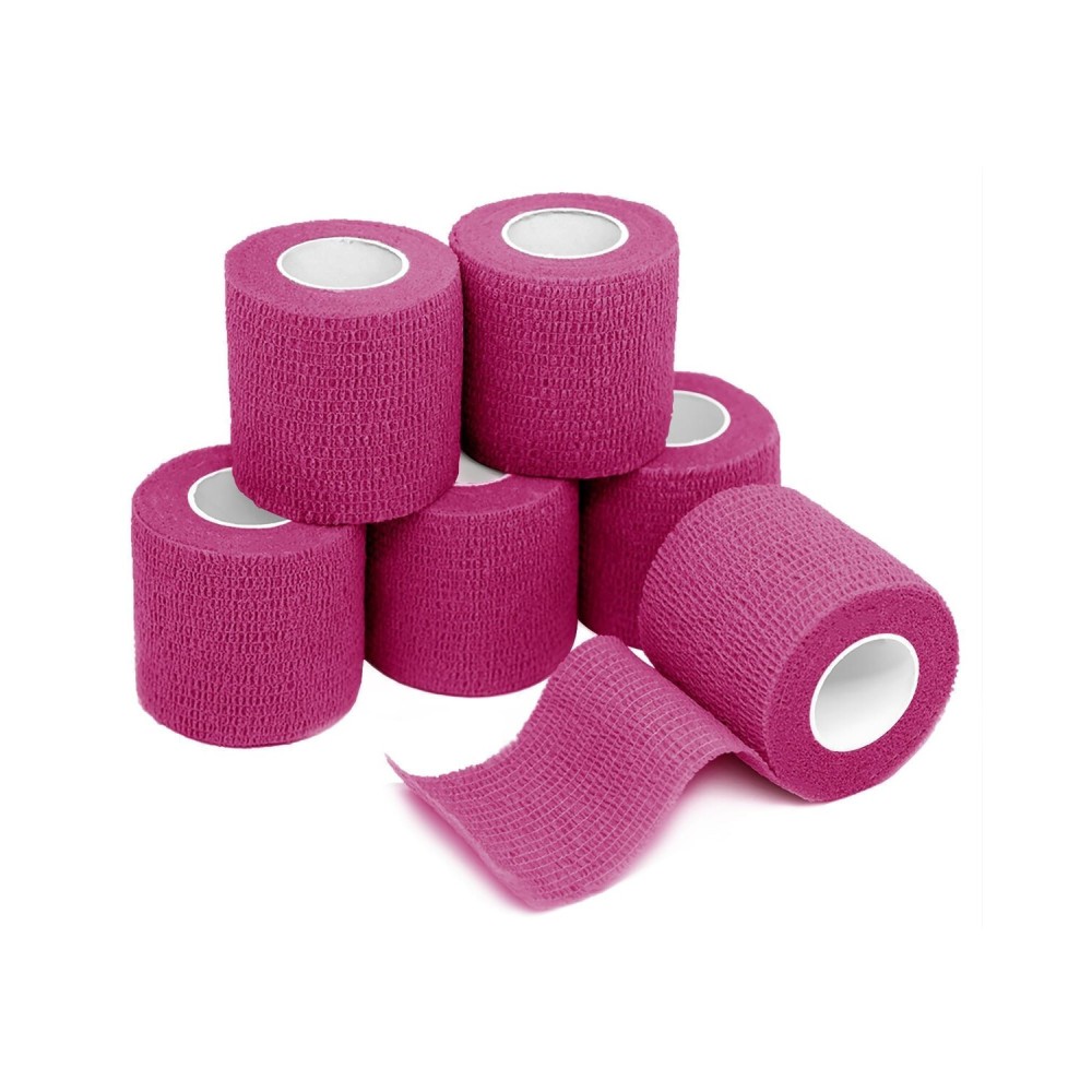 FriCARE Self Adhesive Bandage Wrap, Medical Tape in First Aid Kit, Cohesive Bandages for Wounds Sport Vet, 2 Inches X 5 Yards 6 Rolls, Magenta