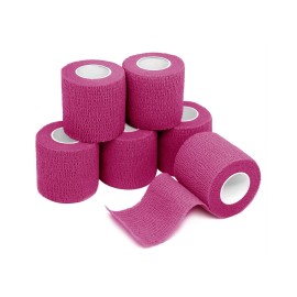 FriCARE Self Adhesive Bandage Wrap, Medical Tape in First Aid Kit, Cohesive Bandages for Wounds Sport Vet, 2 Inches X 5 Yards 6 Rolls, Magenta