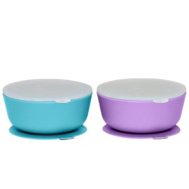 WeeSprout Suction Bowls for Baby & Toddlers (Set of 2) - 100% Silicone w/Plastic Lid - Leak Proof Feeding Supplies - Dishwasher & Microwave Safe Infant Dinnerware w/Extra Strong Base