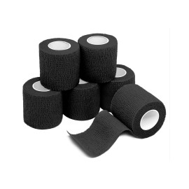 FriCARE Self Adhesive Bandage Wrap, Medical Tape in First Aid Kit, Cohesive Bandages for Wounds Sport Vet, FSA/HSA Eligible, 2 Inches X 5 Yards 6 Rolls, Black