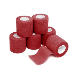 FriCARE Self Adhesive Bandage Wrap, Medical Tape in First Aid Kit, Cohesive Bandages for Wounds Sport Vet, 2 Inches X 5 Yards 6 Rolls, Burgundy