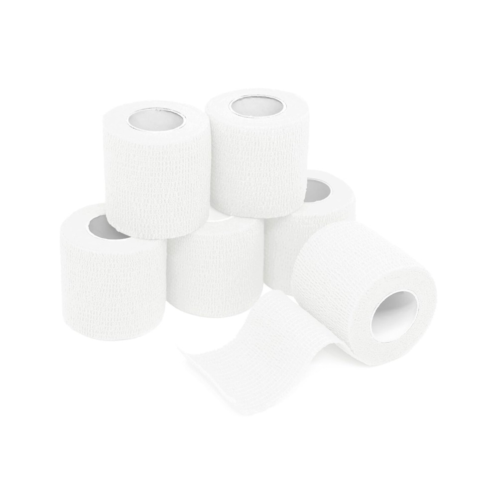 FriCARE Self Adhesive Bandage Wrap, Medical Tape in First Aid Kit, Cohesive Bandages for Wounds Sport Vet, 2 Inches X 5 Yards 6 Rolls, White
