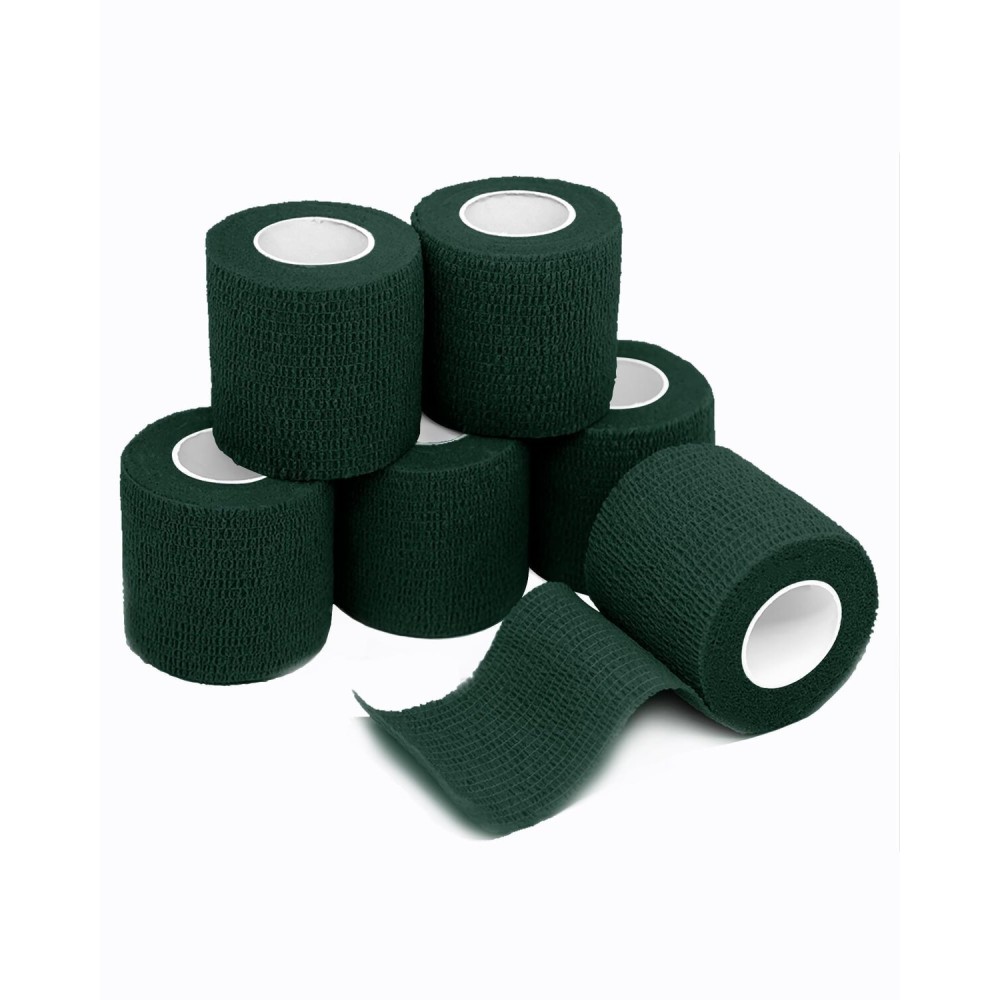 FriCARE Self Adhesive Bandage Wrap, Medical Tape in First Aid Kit, Cohesive Bandages for Wounds Sport Vet, 2 Inches X 5 Yards 6 Rolls, Hunter Green