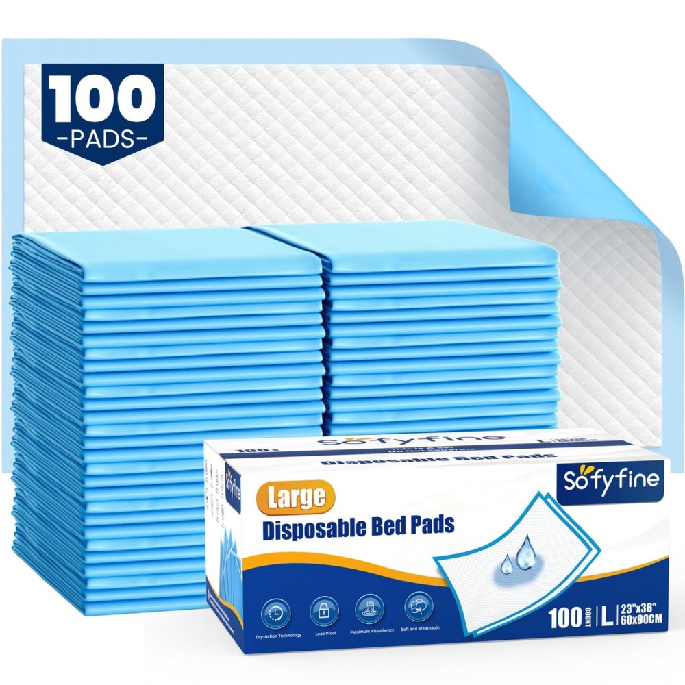 100 Count Disposable Beds Pads,23x36 Waterproof Adults Incontinence Chucks Underpads,Absorbent Leakproof Pee Pads for Kids,Elderly,Extra Large Dog Puppy Training Pad,Baby Changing Liner