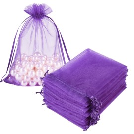 HRX Package 100pcs Organza Bags Purple, 5x7 inch Mesh Drawstring Gift Bags Jewelry Pouches for Christmas Candy Party Favor