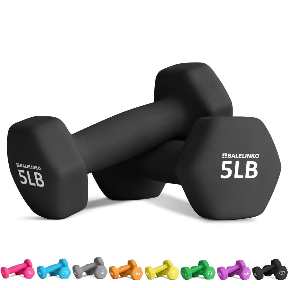Balelinko Home Gym Equipment Workouts Strength Training Weight Loss Pilates Weights Yoga Sets Free Weights for Women, Men, Seniors and Youth, 5LB Black, Pair