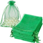 HRX Package 100pcs Organza Bags Green, 5x7 inch Mesh Drawstring Gift Bags Jewelry Pouches for Christmas Candy Party Favor