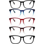 VIDEBLA 5 Pack Blue Light Blocking Reading Glasses,Spring Hinge Computer Readers for Women Men,Anti UV Ray Filter Nerd Eyeglasses (5 Mix Color C1, 2.00)