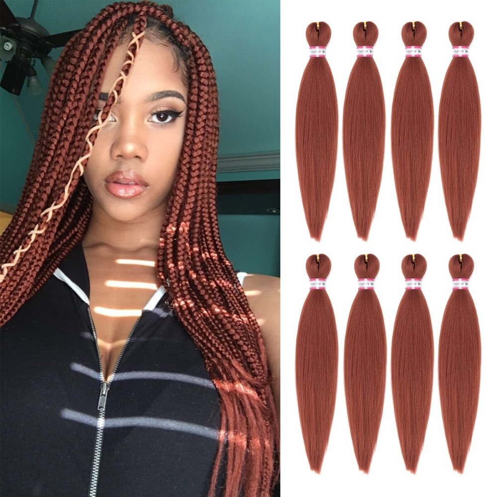 Ginger Braiding Hair Pre Stretched 20 Inch 8 Packs Braiding Hair Extensions for Crochet Box Braids Twists Locs Hair Itch Free Soft Yaki Texture Hot Water Setting (20inch,350)