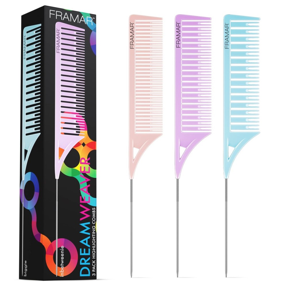 FRAMAR Dreamweaver Highlight Comb Set - Professional Highlighting Comb With Parting Tip, Hair Dye Comb, Foiling Combs For Highlighting, Highlight Combs For Highlighting - 3 Pack Pastel