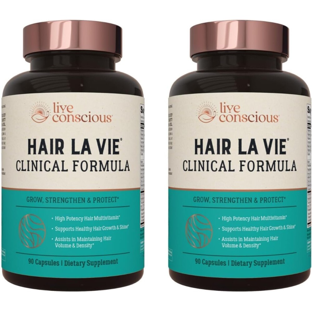 Hair La Vie Live Conscious Clinical Formula Hair Vitamins Capsule with Biotin and Saw Palmetto - Healthy Hair and Whole-Body Wellness (2-Pack)
