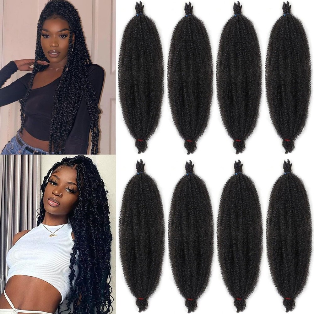 30 Inch Pre-Separated Springy Afro Twist Hair 8 Packs Spring Twist Hair For Distressed Soft Locs Natural Black Long Marley Twist Braiding Hair Synthetic Hair Extension For Women (8 Strands/Pack,1B)