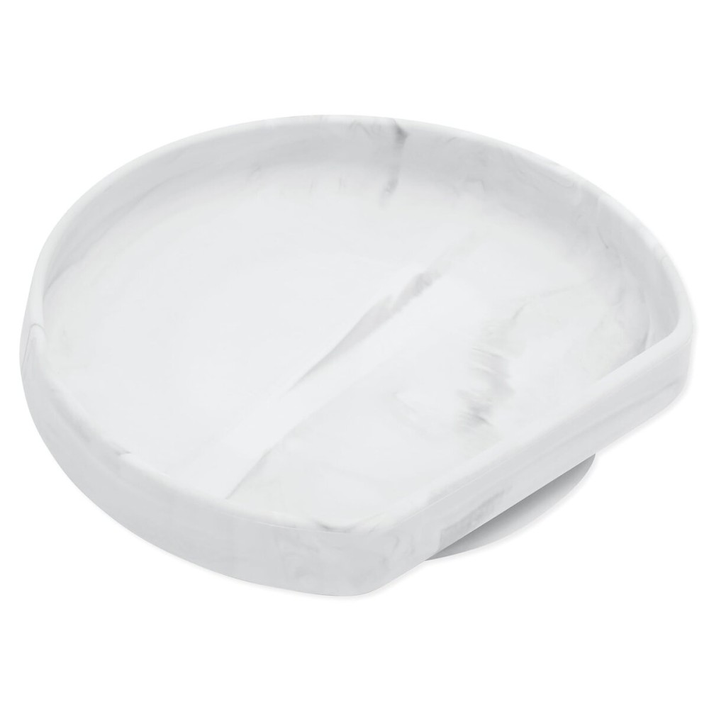 Bumkins Toddler and Baby Suction Plate, Silicone Grip Dish for Babies and Kids, Baby Led Weaning, Children Feeding Supplies, Non Skid Sticky Bottom, Platinum Silicone, Ages 6 Months Up, Marble