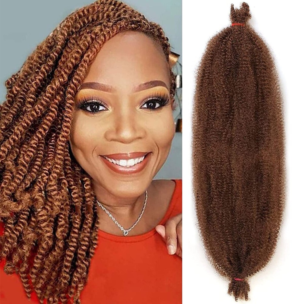 12 Inch Soft Springy Afro Twist Hair 8 Packs Pre-Separated Long Spring Twsit For Soft Locs Honey Brown Marley Twist Crochet Braiding Synthetic Hair Extension For Women(8 Strands/Pack,30)
