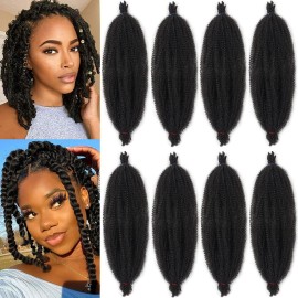 8 Packs Pre Separated Springy Afro Twist Hair 12 Inch Short Spring Twist Hair For Distressed Soft Locs Natural Black Marley Twist Crochet Braiding Hair Synthetic Hair Extension(8 Strands/Pack,1B)