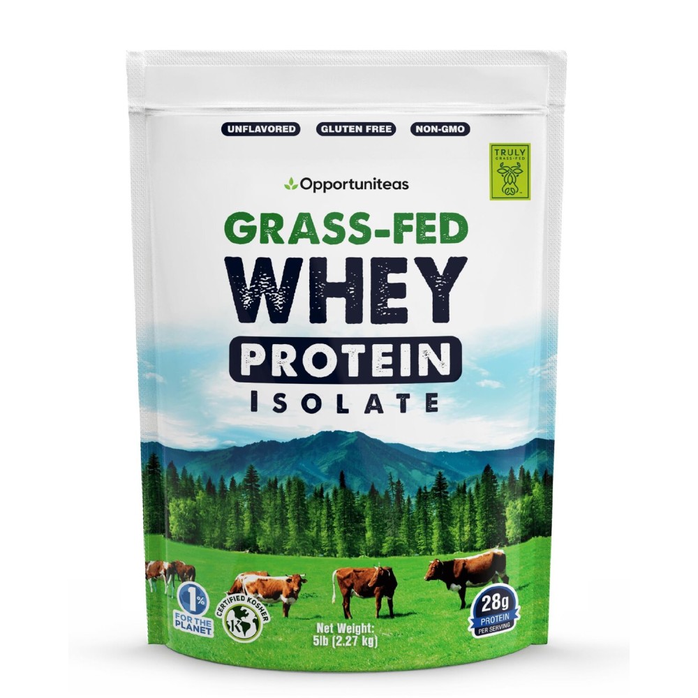Opportuniteas Grass Fed Whey Isolate Protein Powder - Unflavored, Heavy-Metal Tested, 28g Protein, Sourced from Ireland, Hormone-Free, Non-GMO, Packaged in USA - 5lb