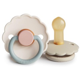 FRIGG Daisy Natural Rubber Baby Pacifier | Made in Denmark | BPA-Free (Cotton Candy/Sandstone, 6-18 Months) 2-Pack