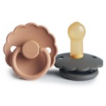 FRIGG Daisy Natural Rubber Baby Pacifier | Made in Denmark | BPA-Free (Chamomile/Peach Bronze, 6-18 Months) 2-Pack