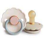 FRIGG Daisy Natural Rubber Baby Pacifier | Made in Denmark | BPA-Free (Cotton Candy/Sandstone, 0-6 Months) 2-Pack