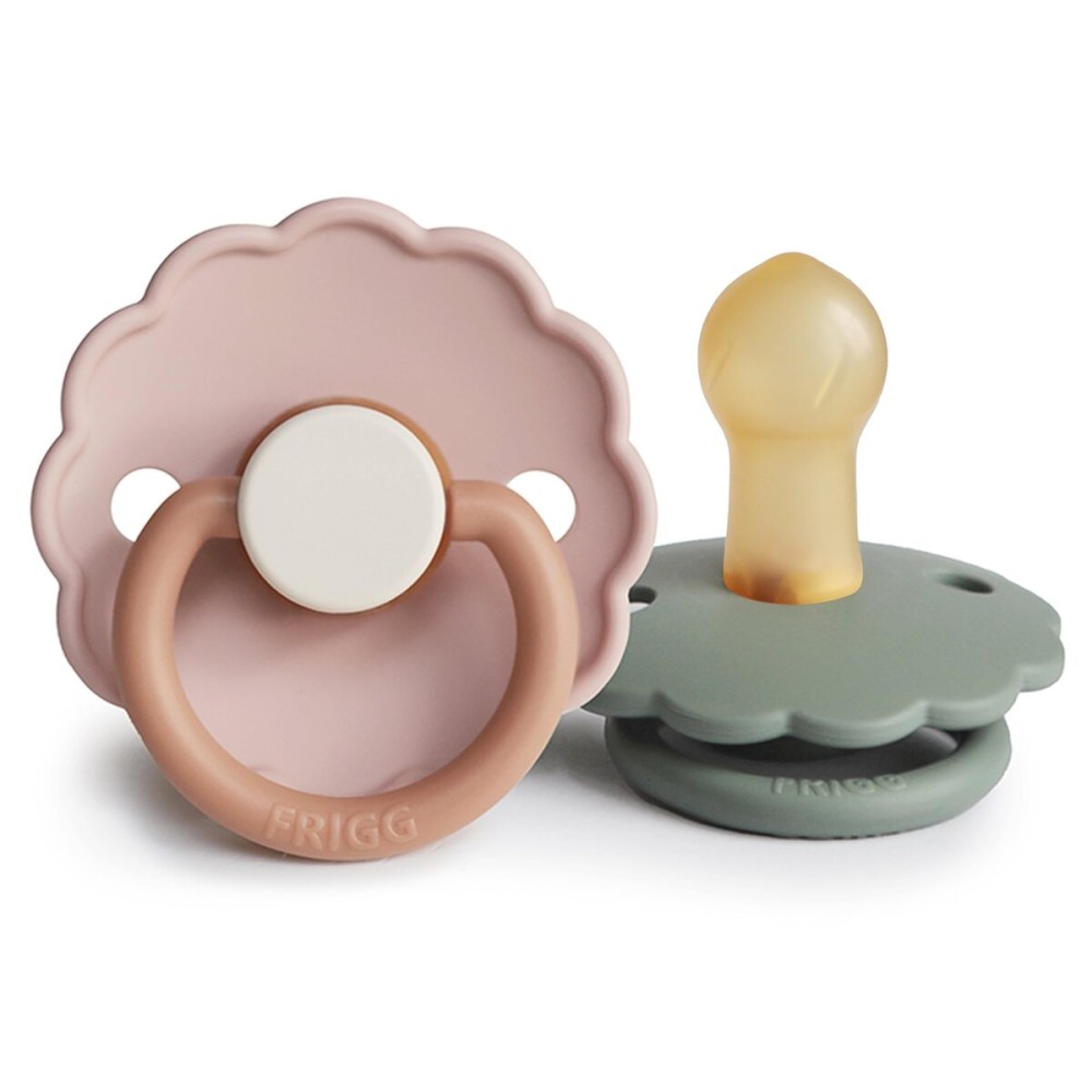 FRIGG Daisy Natural Rubber Baby Pacifier | Made in Denmark | BPA-Free (Biscuit/Lily Pad, 0-6 Months) 2-Pack