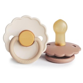 FRIGG Daisy Natural Rubber Baby Pacifier | Made in Denmark | BPA-Free (Chamomile/Peach Bronze, 0-6 Months) 2-Pack