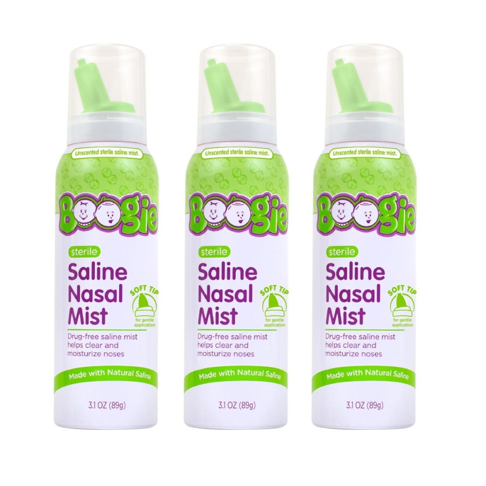 Boogie Baby Saline Nasal Spray Mist, Allergy Relief, Nasal Decongestant, Made with Saline, Unscented, 3.1 Ounce (Pack of 3)
