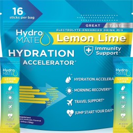 HydroMATE Electrolyte Powder Lemon Lime Hydration Packets Low Sugar 16 Count