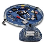 Lay-n-Go Cosmo Drawstring Cosmetic & Makeup Bag Organizer - Portable Drawstring Makeup Bag w/Zipper Pocket, Makeup Loops & More - Durable, Machine Washable Toiletry Bag (20, Blue Snakeskin)