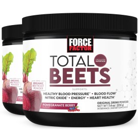 Force Factor Total Beets Drink Mix Superfood Powder with Nitrates to Support Circulation, Nitric Oxide, Energy, Endurance, and Stamina, Cardiovascular Heart Health Supplement, 60 Servings, 2-Pack