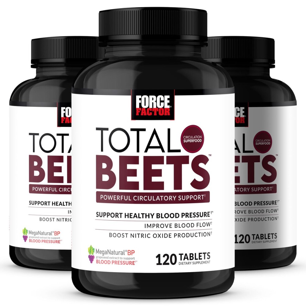 Force Factor Total Beets Blood Pressure Supplements, Nitric Oxide Supplement with Beet Root Powder, Nitrates, Grapeseed Extract for Circulation, Cardiovascular, Heart Health, 360 Tablets, 3 Pack