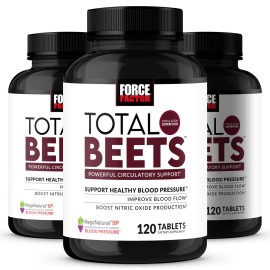 Force Factor Total Beets Blood Pressure Supplements, Nitric Oxide Supplement with Beet Root Powder, Nitrates, Grapeseed Extract for Circulation, Cardiovascular, Heart Health, 360 Tablets, 3 Pack