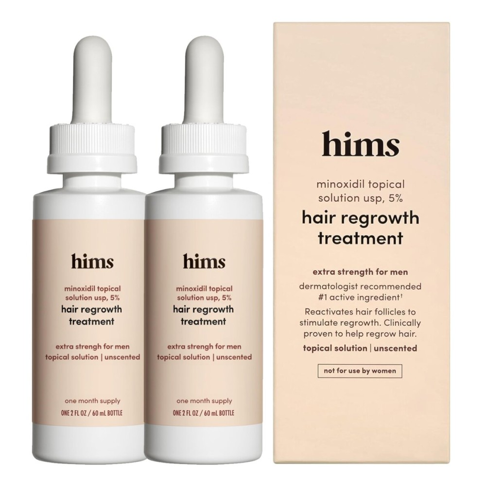 hims Hair Regrowth Treatment - Topical Minoxidil 5% Solution for Men - Extra Strength - Supports Thicker, Fuller Hair - Non-Greasy - Unscented, 2 Pack