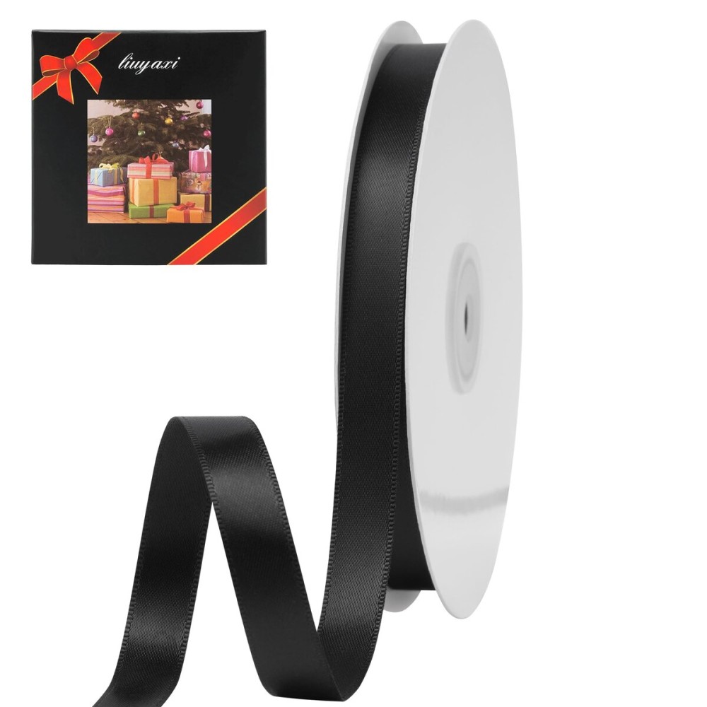 LIUYAXI Black Double Face Satin Ribbon 3/8 X 50 Yards, Ribbons Perfect for Crafts, Gift Wrapping, Bow Making and More