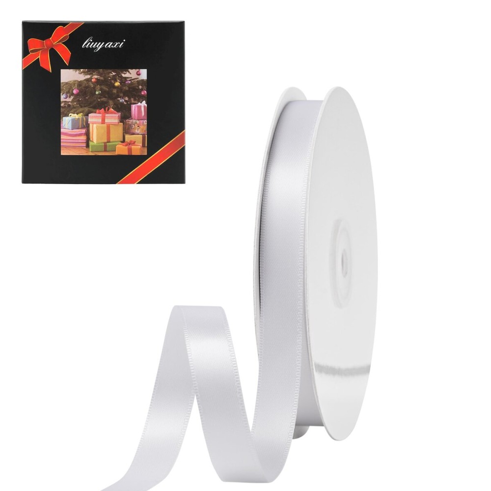 LIUYAXI White Double Face Satin Ribbon 5/8 X 50 Yards, Fabric Ribbon Use for Gift Wrapping, Bows Bouquet,Christmas Gift Wrapping,Floral Arrangement