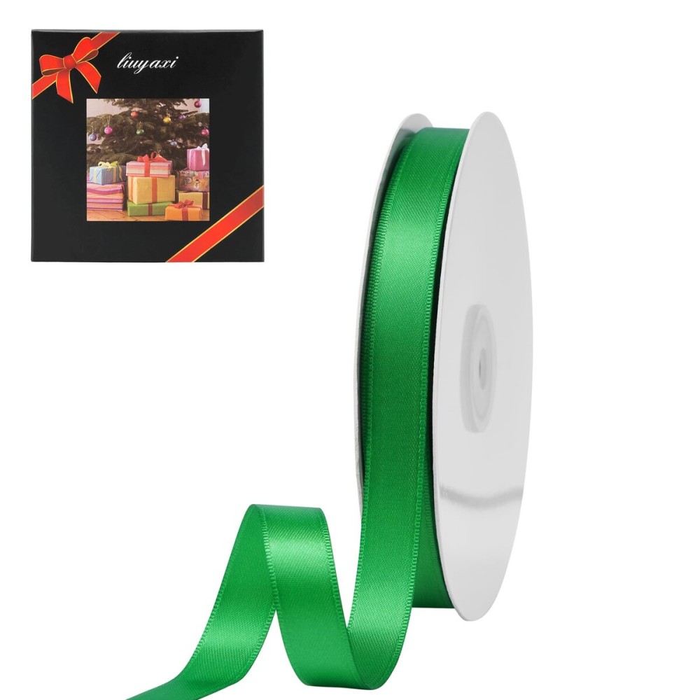 LIUYAXI Green Double Face Satin Ribbon 5/8 X 50 Yards, Fabric Ribbon Use for Gift Wrapping, Bows Bouquet,Christmas Gift Wrapping,Floral Arrangement
