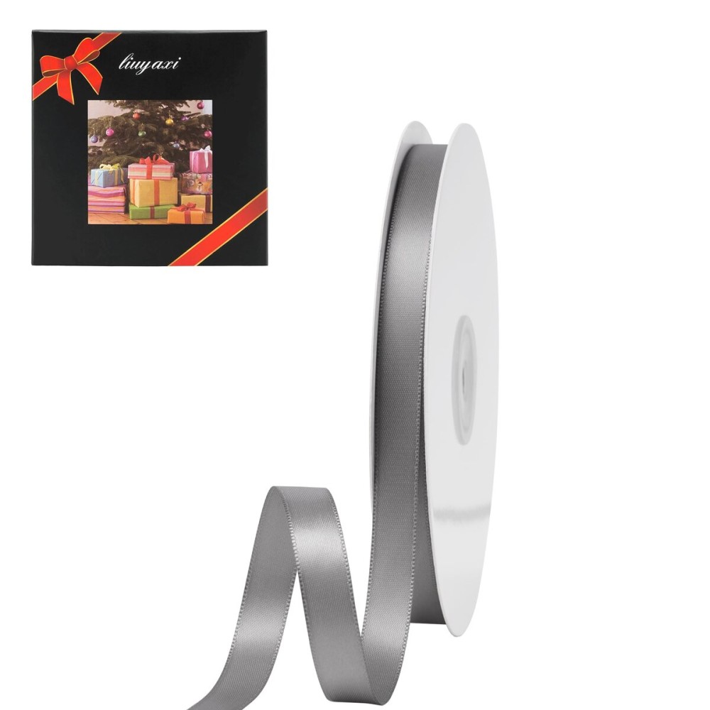LIUYAXI Silver Double Face Satin Ribbon 3/8 X 50 Yards, Ribbons Perfect for Crafts, Gift Wrapping, Bow Making and More