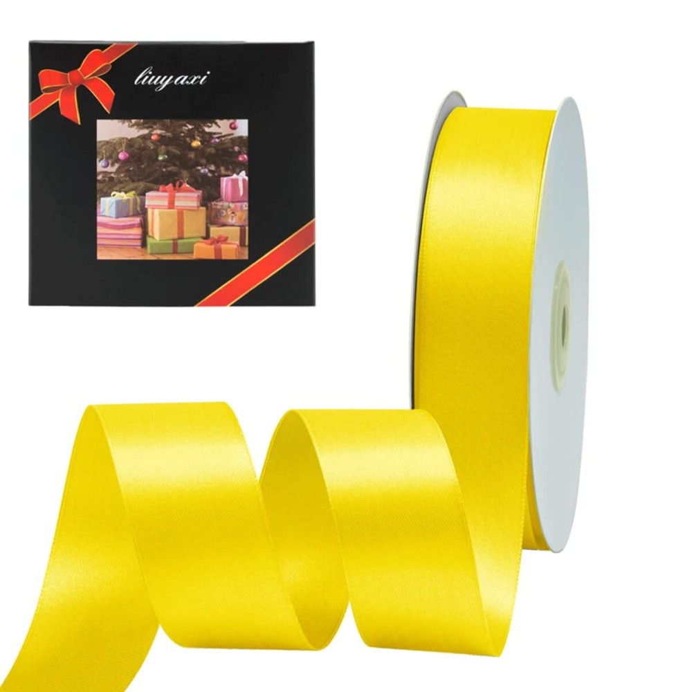 LIUYAXI Yellow Double Face Satin Ribbon 1 X 50 Yards, Ribbons Perfect for Crafts, Gift Wrapping, Bow Making and More
