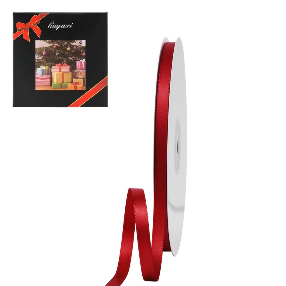 LIUYAXI Red Double Face Satin Ribbon 1/4 X 50 Yards, Ribbons Perfect for Crafts, Gift Wrapping, Bow Making and More