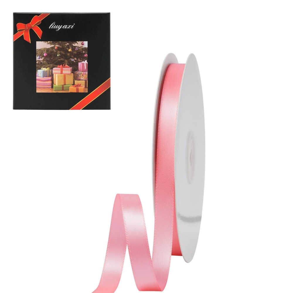 LIUYAXI Pink Double Face Satin Ribbon 3/8 X 50 Yards, Ribbons Perfect for Crafts, Gift Wrapping, Bow Making and More