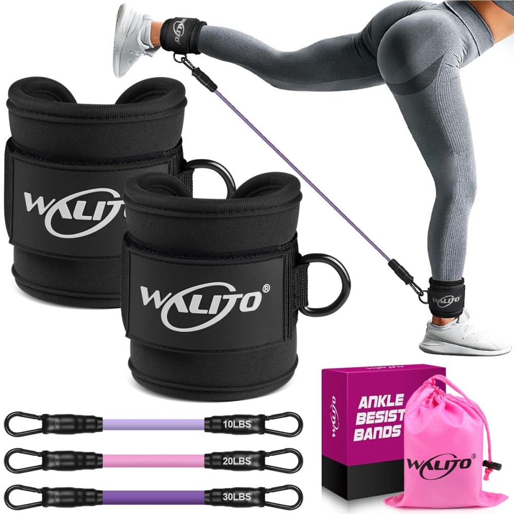 WALITO Ankle Resistance Bands with Cuffs, Ankle Bands for Working Out, Ankle Straps for Women, Exercise Bands for Legs and Butt, Booty Workout Equipment for Kickbacks Hip Fitness Training