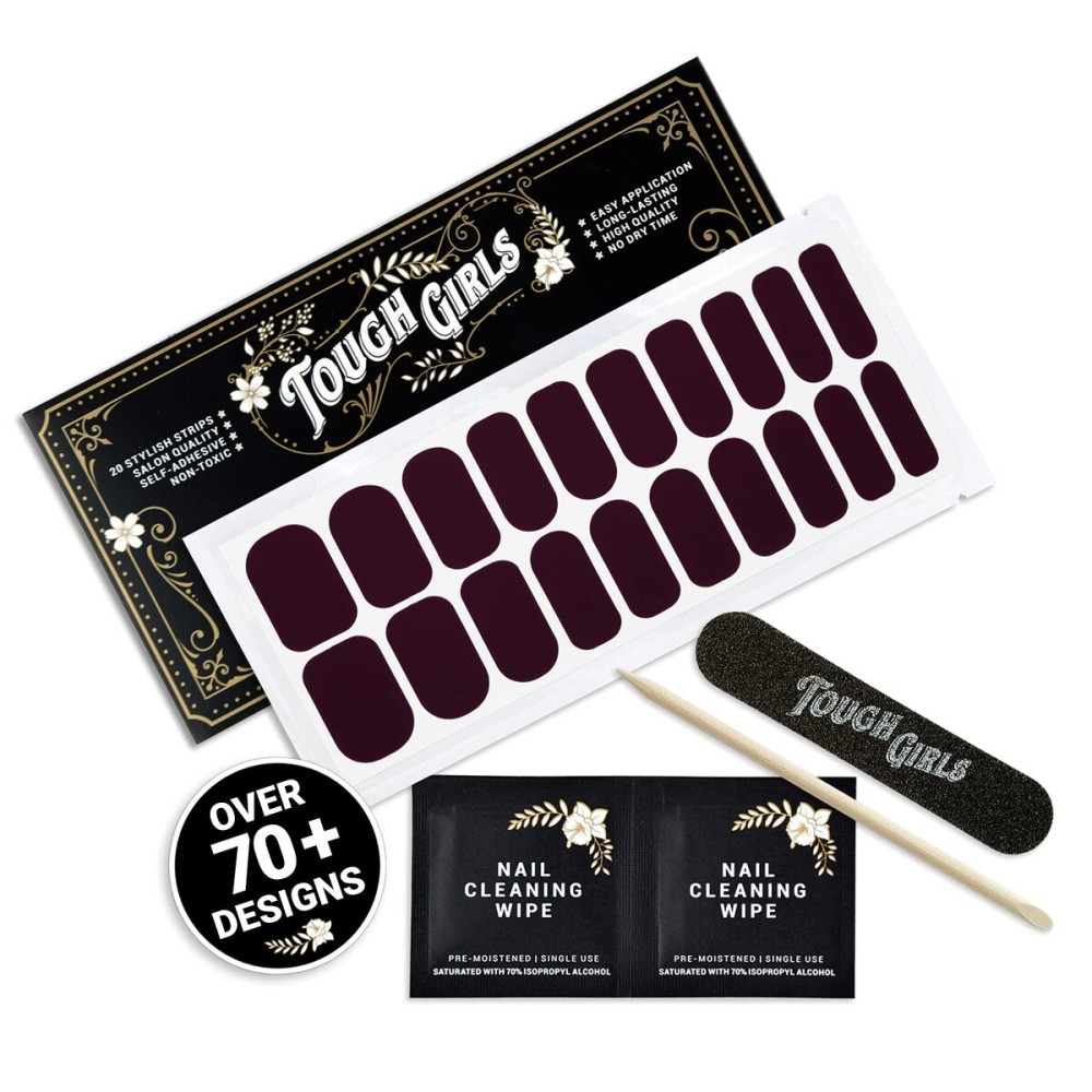 TOUGH GIRLS | 20 Exquisite Gel Nail Polish Strips w/Application Accessories - No UV/LED Lamp Required (Deep Purple - Matte Finish)